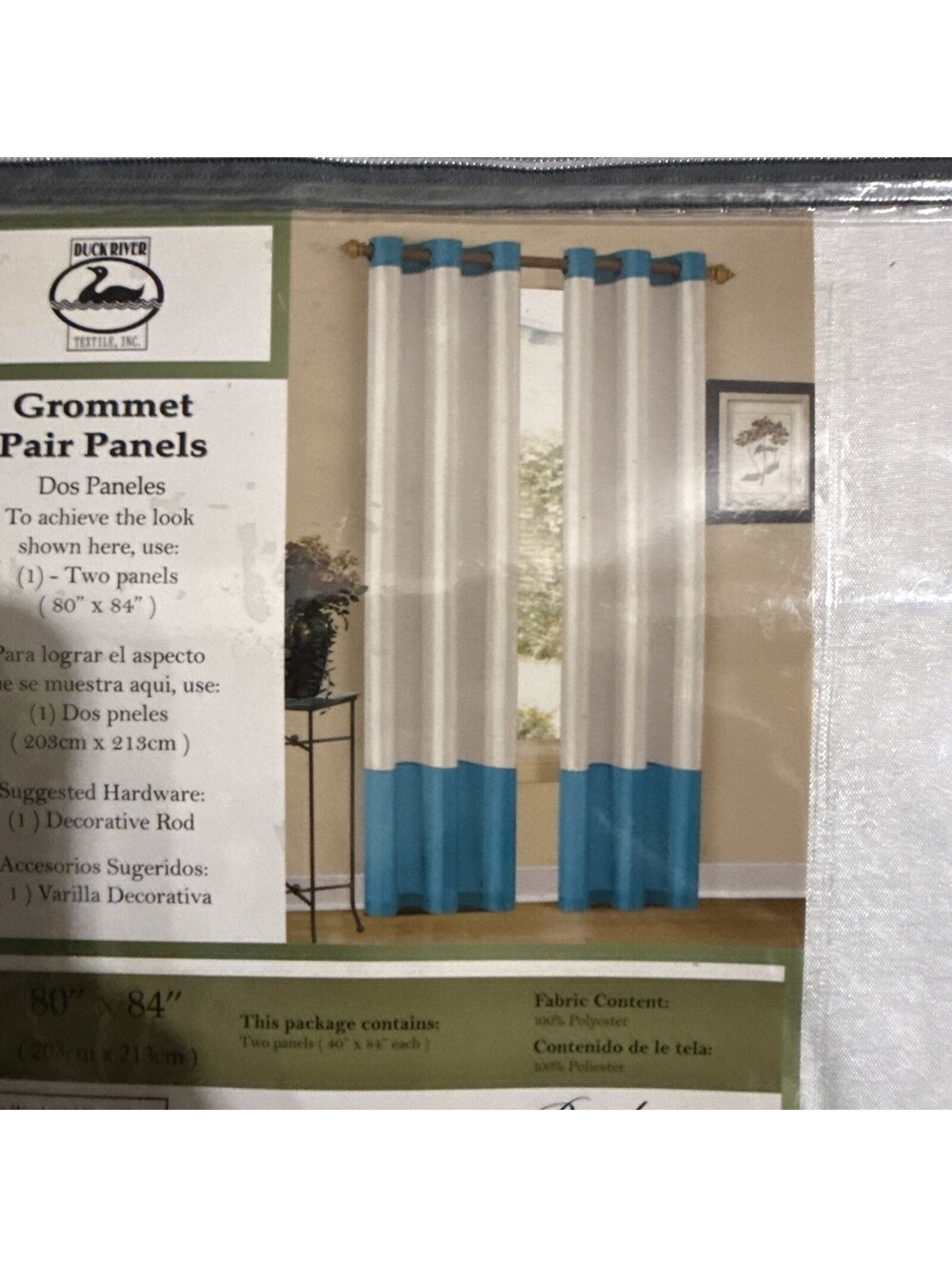 Bridgette Grommet Pair‎ Panels Value Pack (2 Pack) White And Teal New